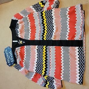 Pomea Blouse Large Chevron Stripe Coral Black White Yellow Gray